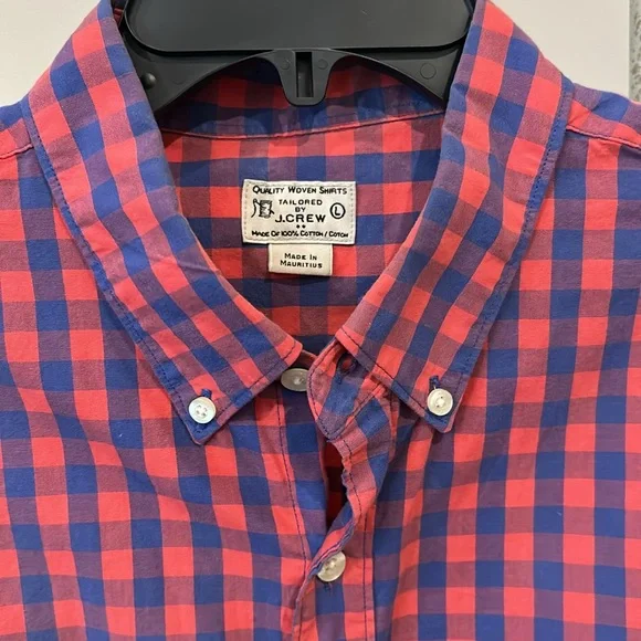 J.Crew Red & Blue Plaid Button Down Short Sleeve Shirt Size Large - Picture 3 of 4